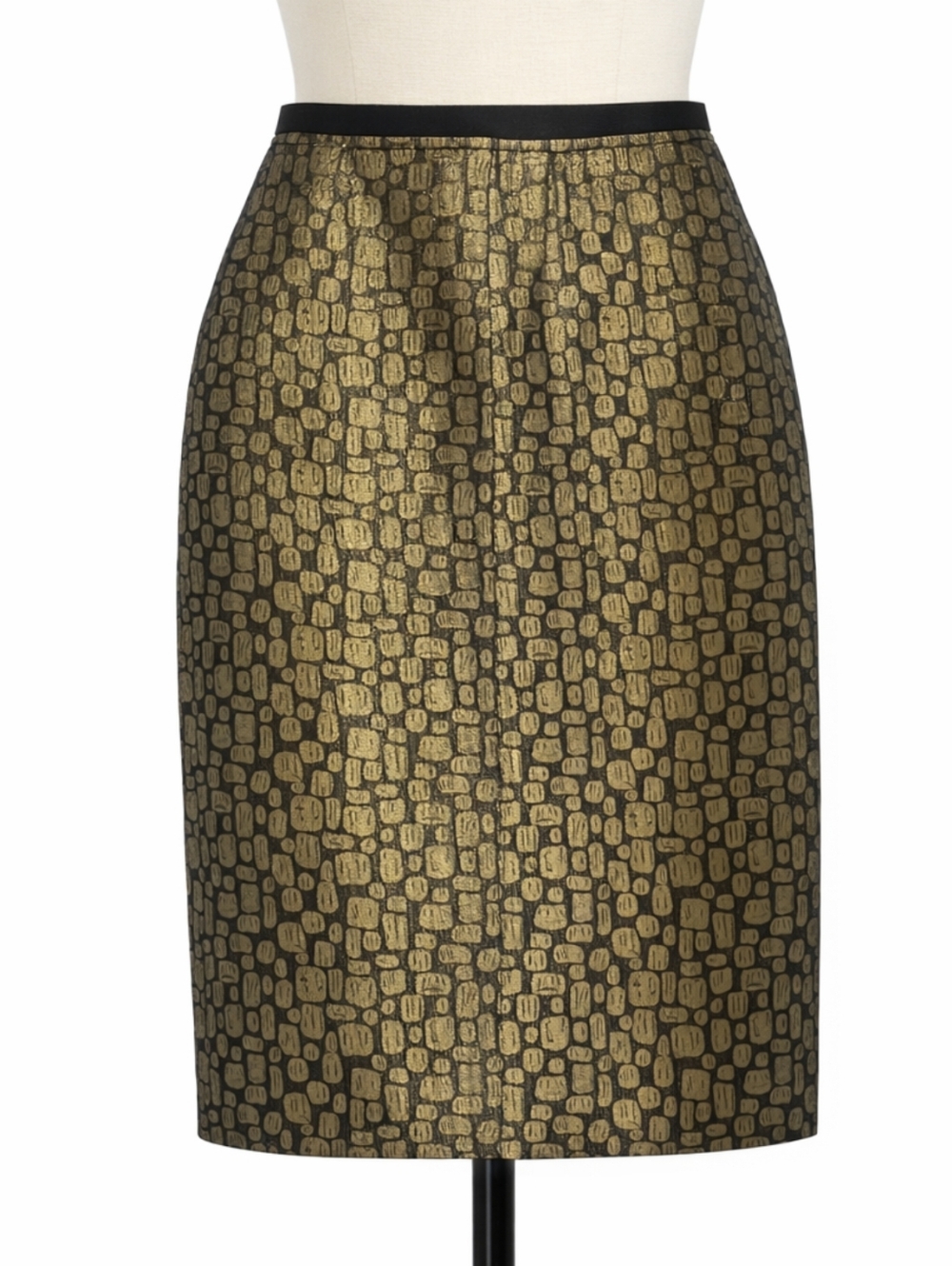 LOFT Gold Black Metallic Jacquard Pencil Skirt NWT Petite 10P Holiday Party